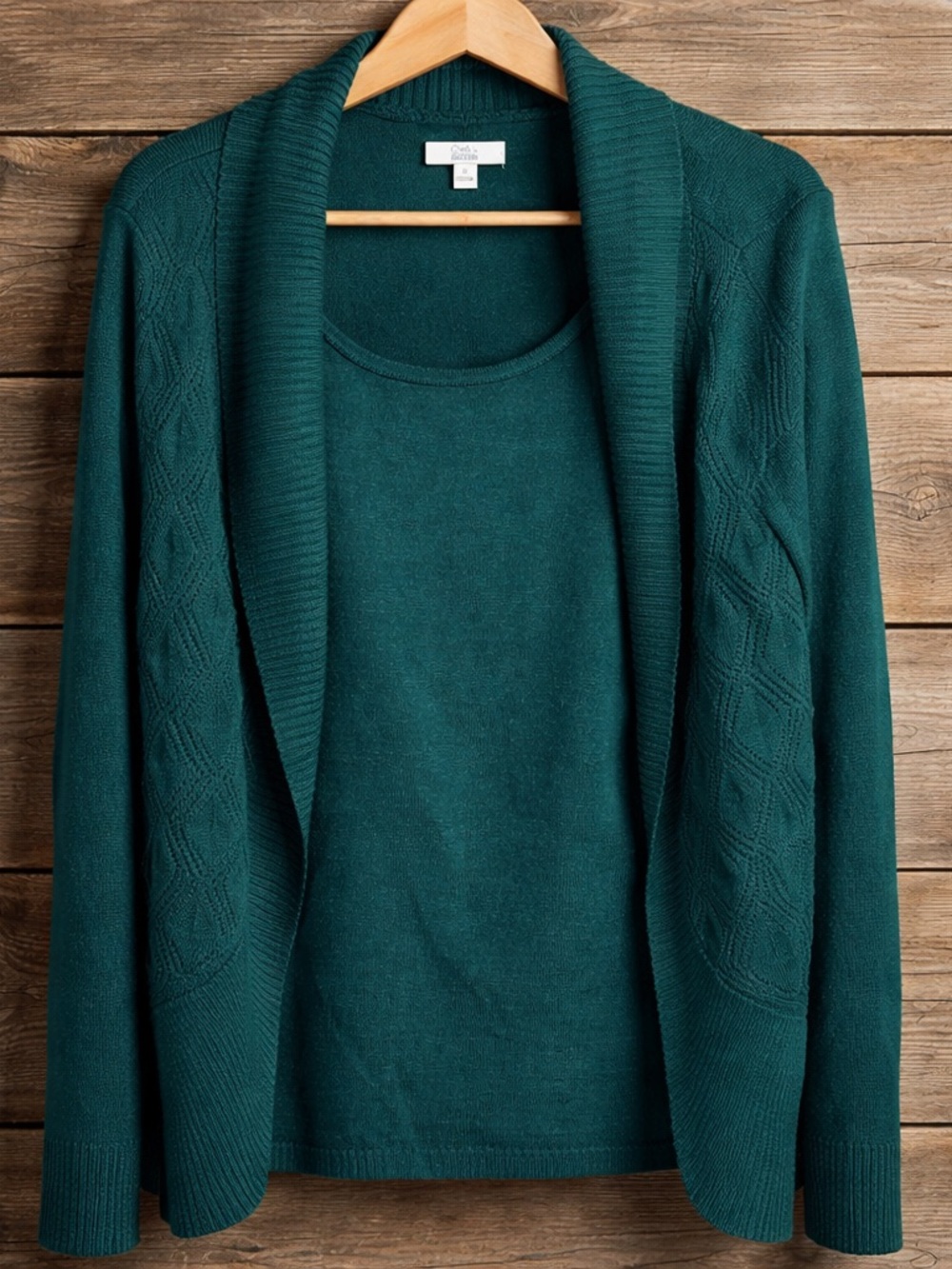 Croft and Barrow 1x Faux Layer Green Open Front Acrylic Cardigan